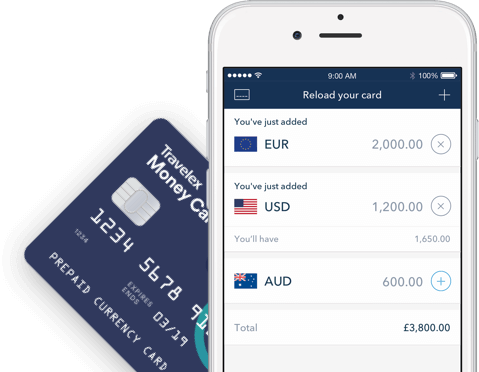 Graphic showing the Travelex Money app